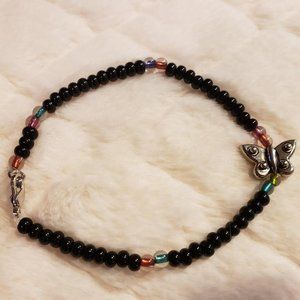 Beautiful Handmade Butterfly Charm Bracelet Black and Colorful Beads